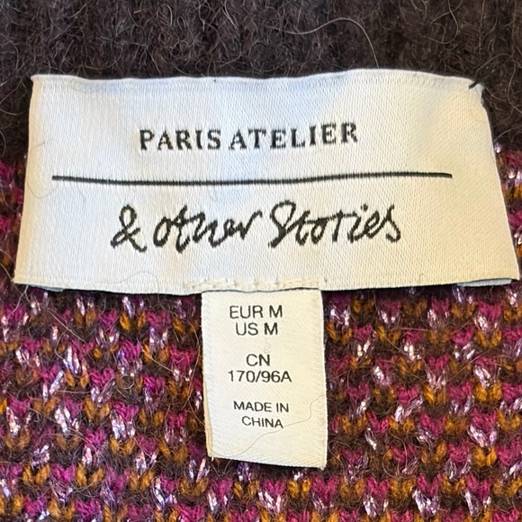 EUC & OTHER STORIES Floral Jacquard Sweater Metallic Thread Detail M Plum Purple - Picture 2 of 16
